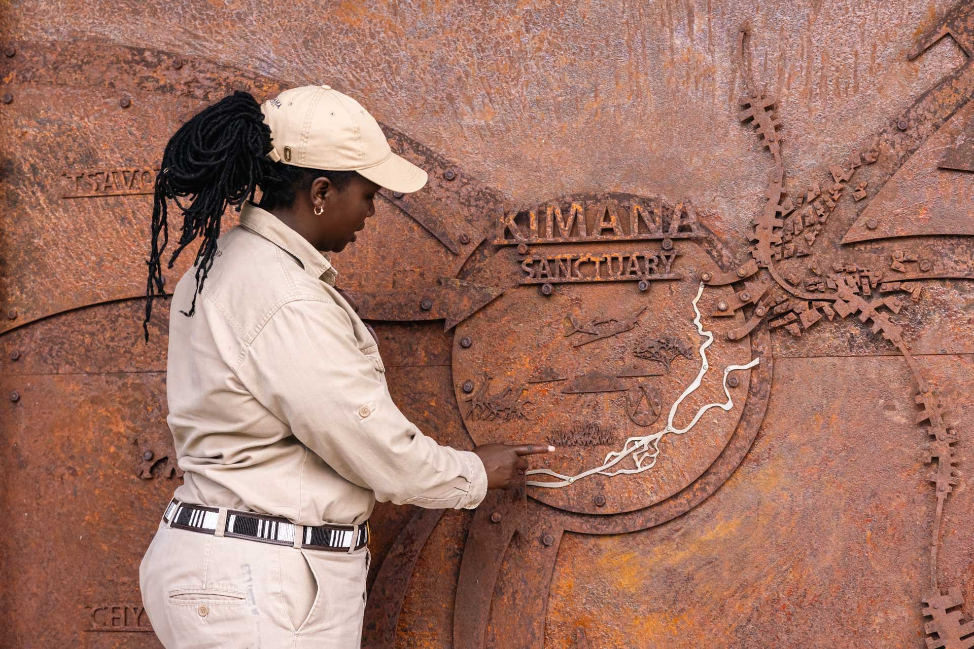 Amboseli Head Guide Alice explains the 'pinch point' in the Kimana Corridor 