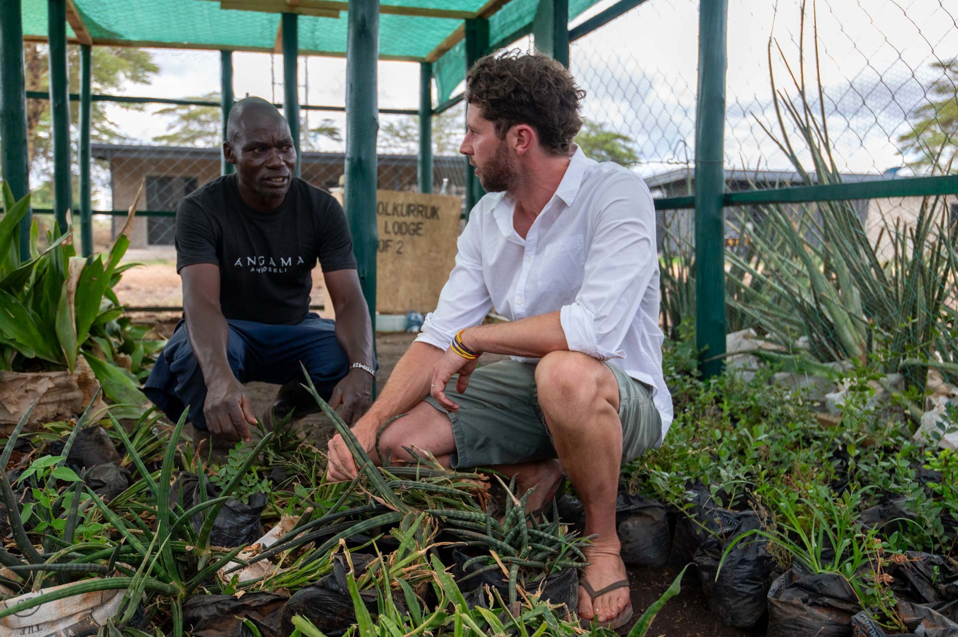 Ian and landscaper Patrick inspect how things are growing in our nursery 
