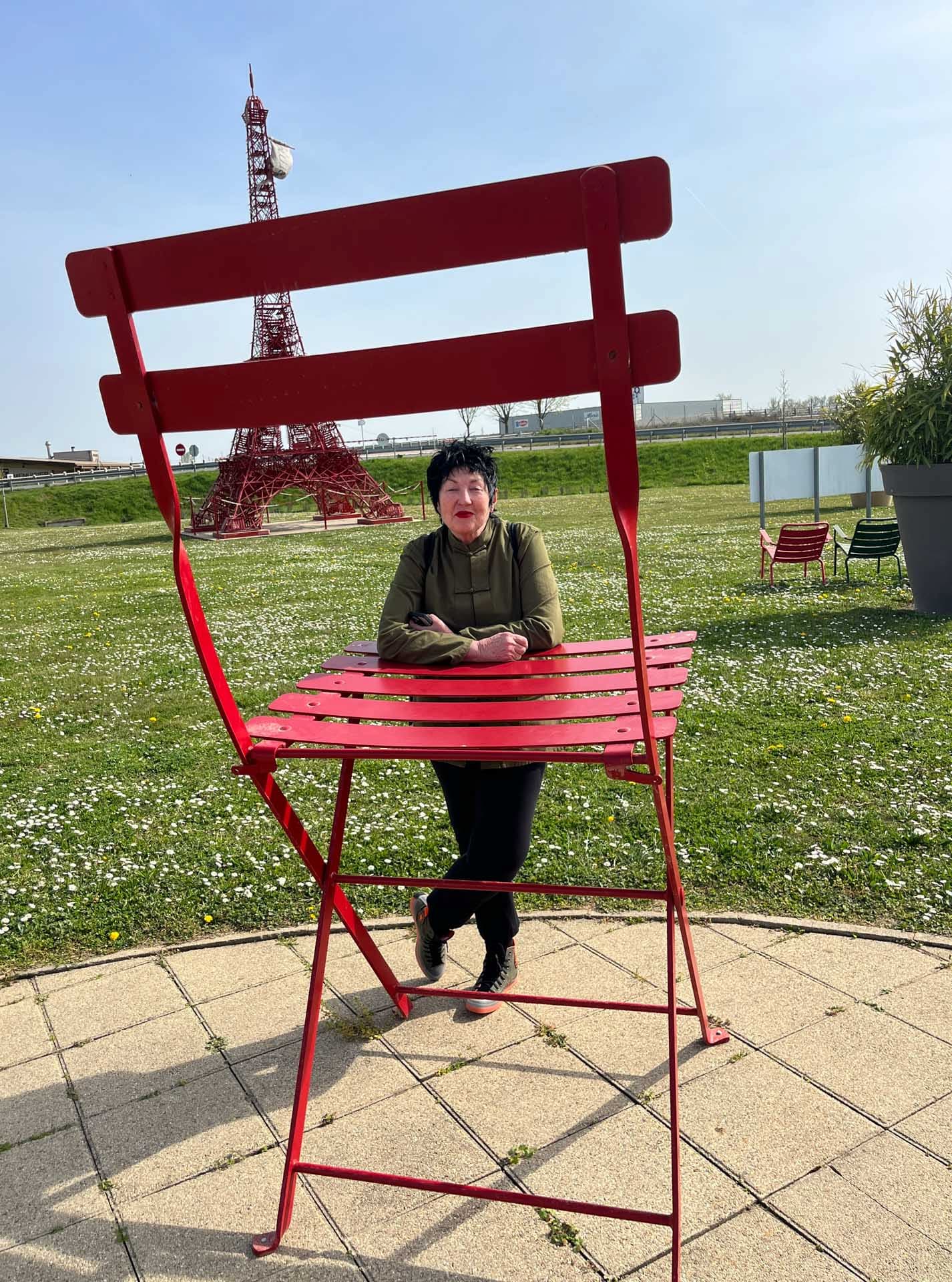 The author at Fermob HQ — do the chairs look familiar?