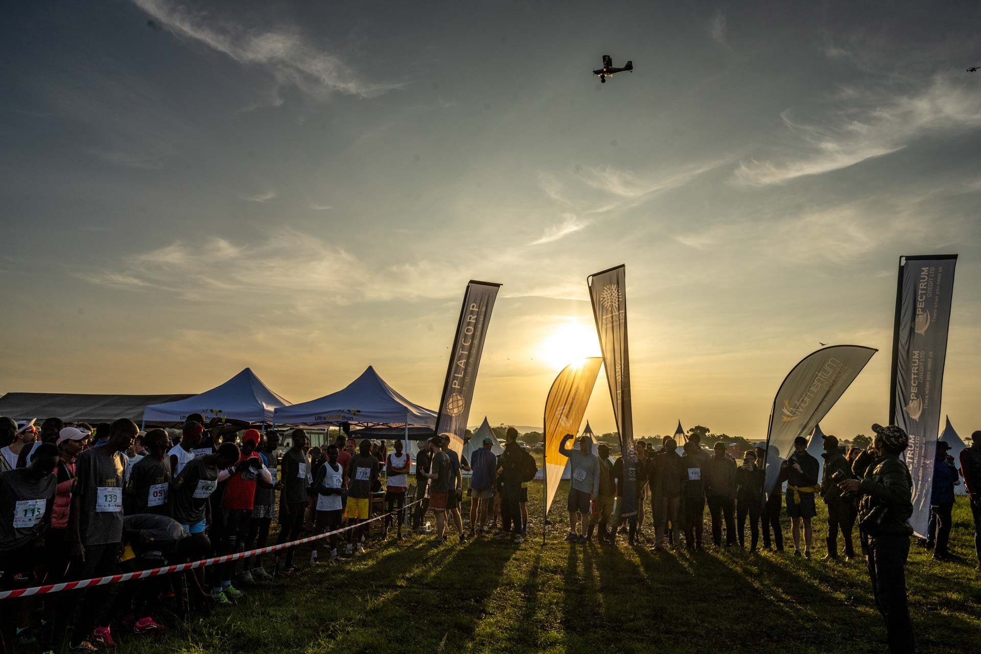 Lining up at the start, with a biplane for good measure