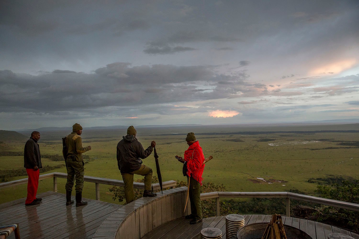 With wildlife roaming, Askaris survey for any movement up the escarpment