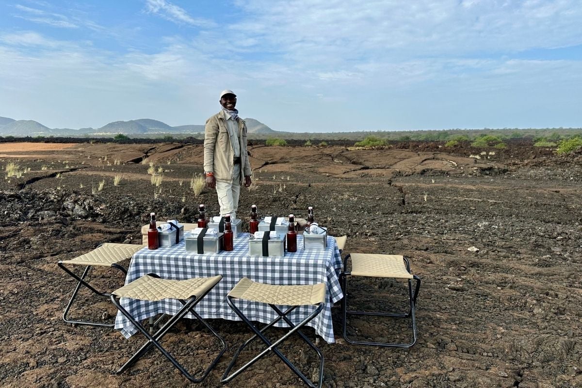 Moments after Guide Salash set up a picnic made by the Amboseli team