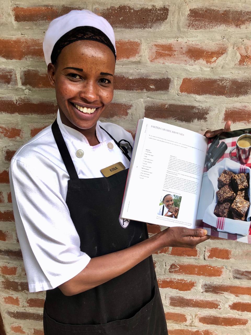 Head Pastry Chef Kina with her beloved salted caramel brownie recipe