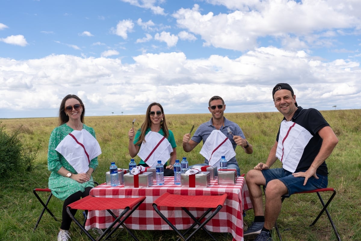 Guests enjoy a kosher picnic in the middle of the Mara