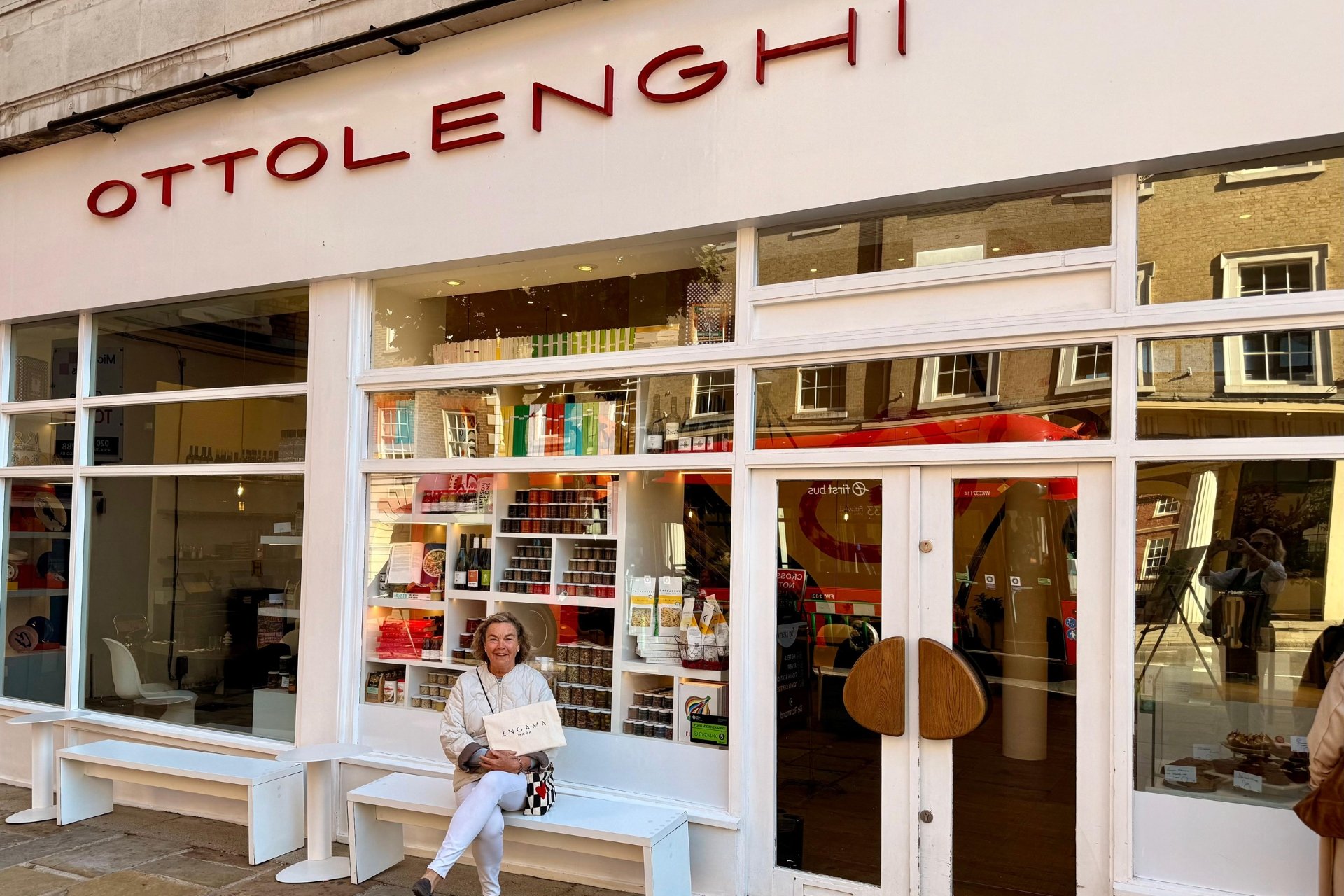 Above: Nicky outside Ottolenghi’s Richmond Deli, beaming before meeting her culinary idol