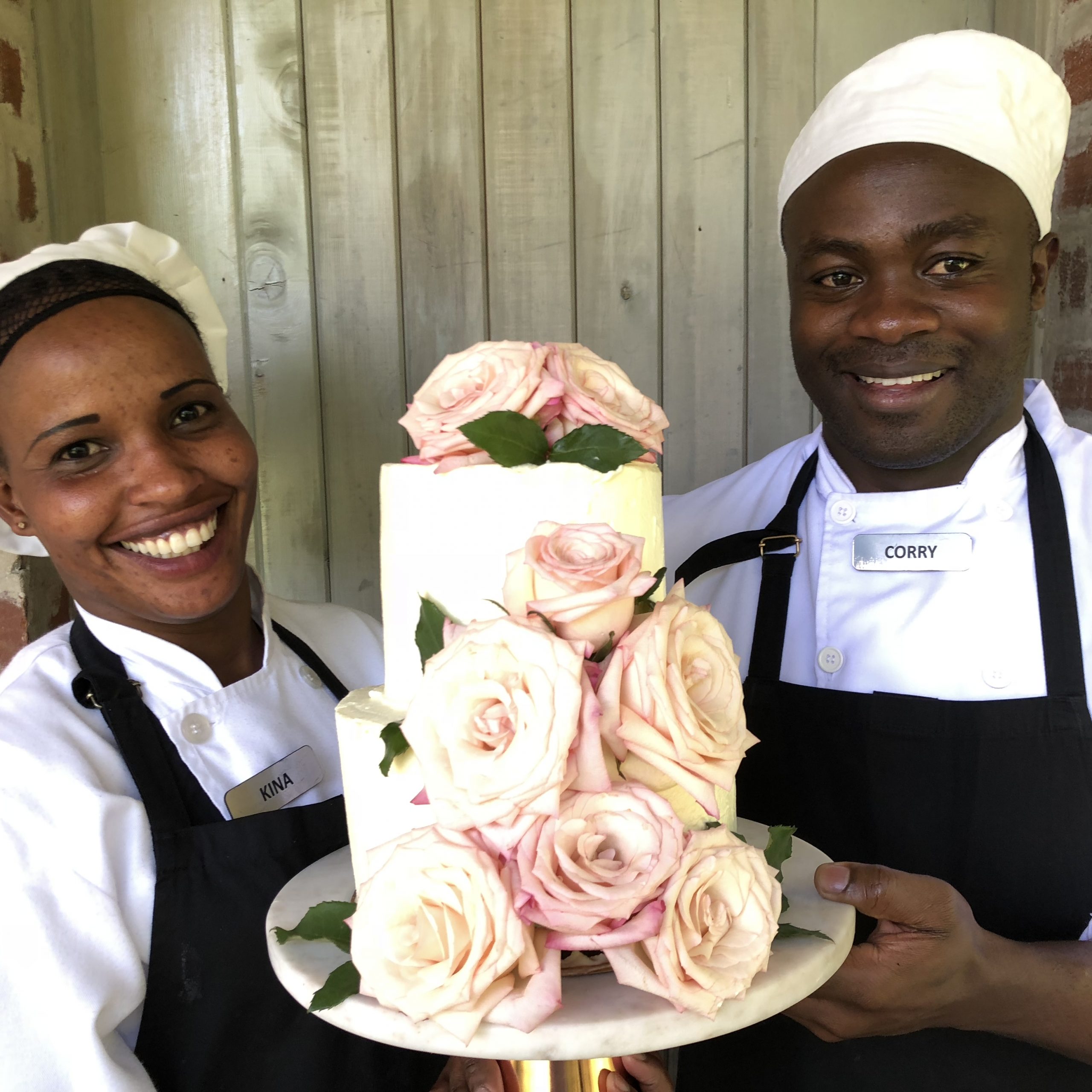 Angama pastry chefs preparing for the wedding cake 