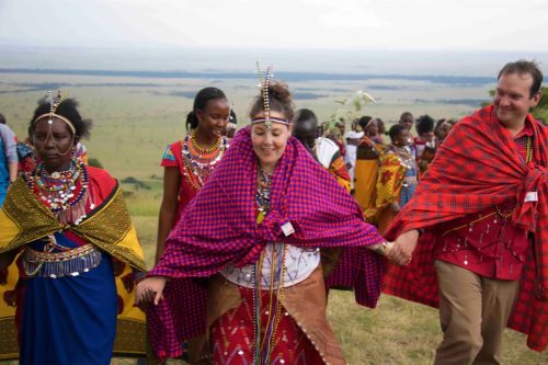 Kate and Mike with their Maasai retinue