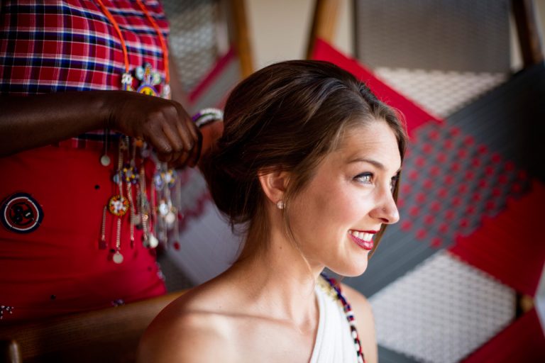 Bride prepares in the tent