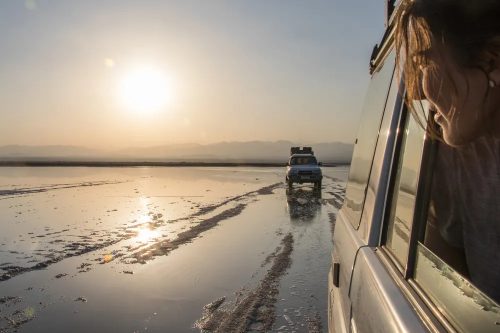 Driving through Dallol Salt Flats in Danakil Depression