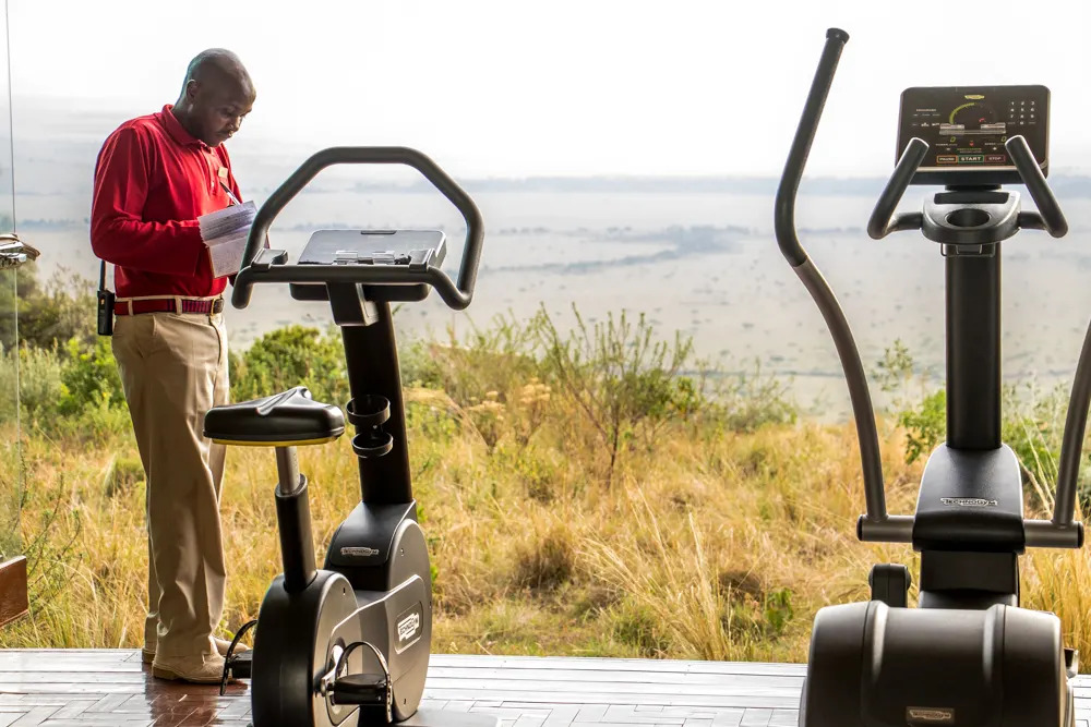 James checking in at Angama mara Fitness room