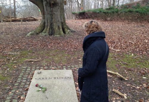 Above: Nicky visiting Karen Blixen's grave in Copenhagen