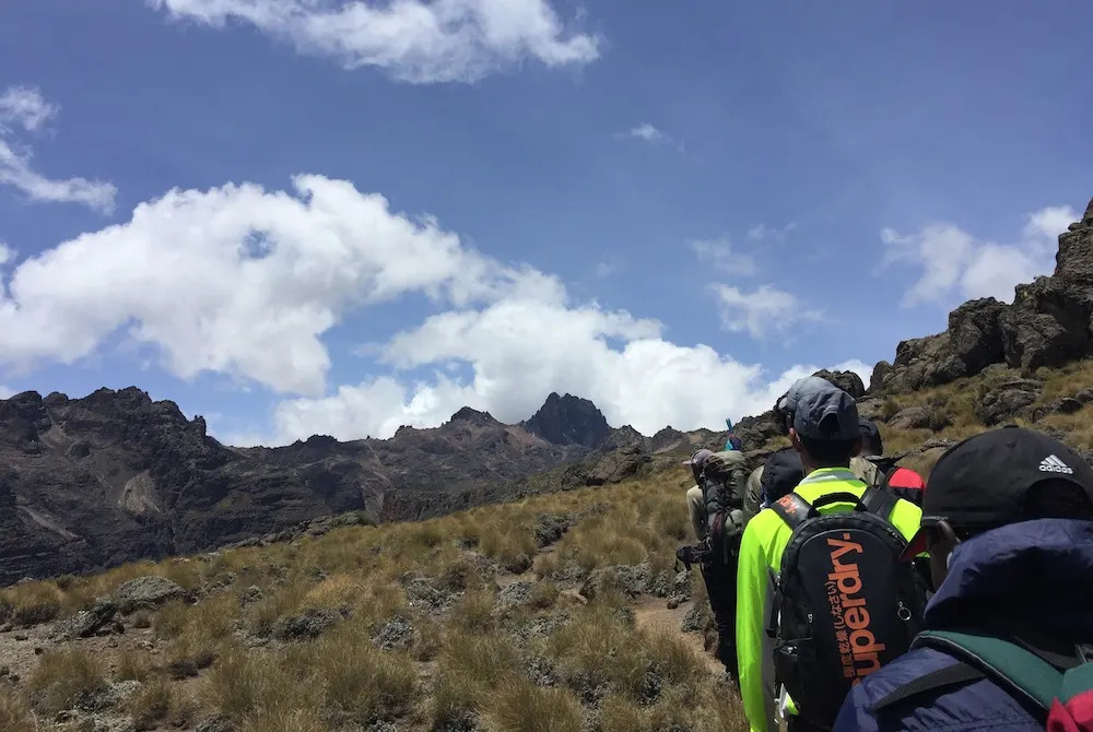 Walking towards Lenana Peak on Mount Kenya