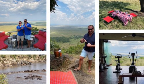 Champagne on the Out Of Africa Kopje, drinks in the baraza overlooking the Mara Triangle, and a little bit of gym time