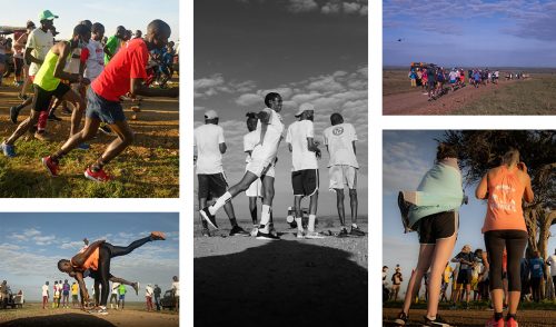 Runners stretch and warm up ahead of the UltraMARAthon