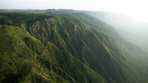 Dramatic scenery of waterfalls, gorges and forested ravines