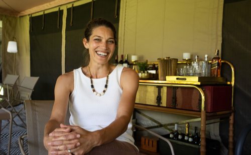 Shannon sits proud inside the new guest area at Angama Safari Camp