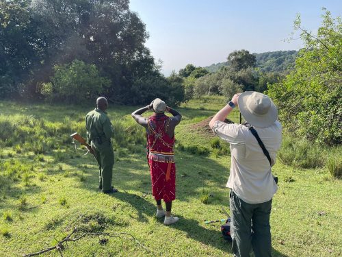 Jacob tests his birding skills on a walking safari