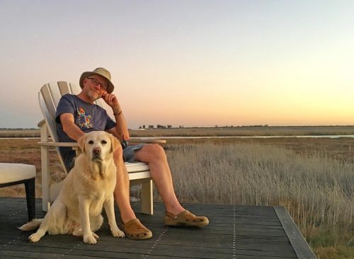 Above: Duncan in his happy place - outside with an animal nearby