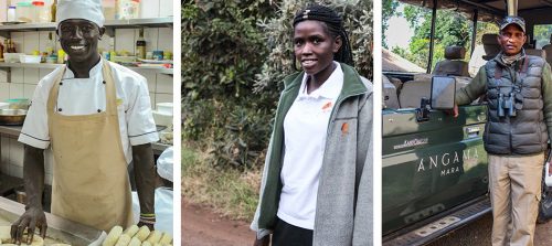 David Karanja (chef), Roseline Ndesi (housekeeper), and Nissa Kinyaga (guide)