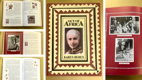 The cover and some of my favourite pages from Nicky's copy of Out Of Africa 