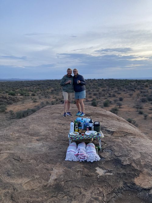 G&T o'clock on one of Laikipia's iconic boulders 