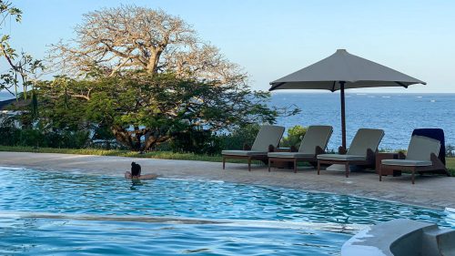 The pool has views of the ocean for some, and of the baobabs for others