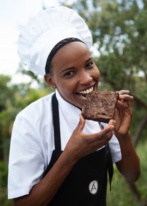 Kina with her world-famous salted caramel brownie 