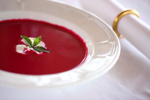 The eye-catching chilled beetroot soup