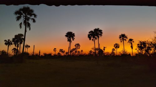 Above: The sun sets in Botswana's Makgadikgadi Pan