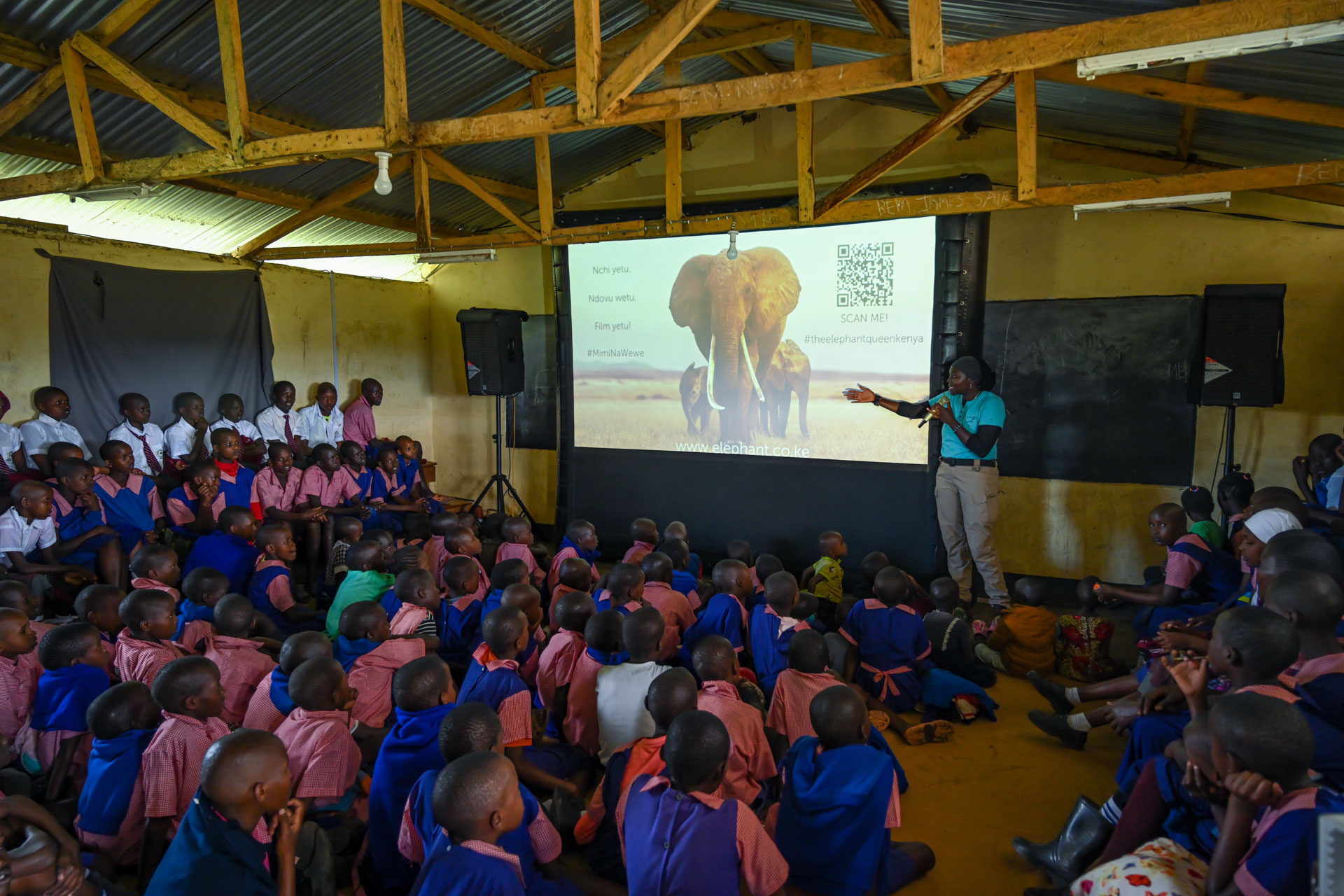 Above: The students of Partakilat Primary watch The Elephant Queen