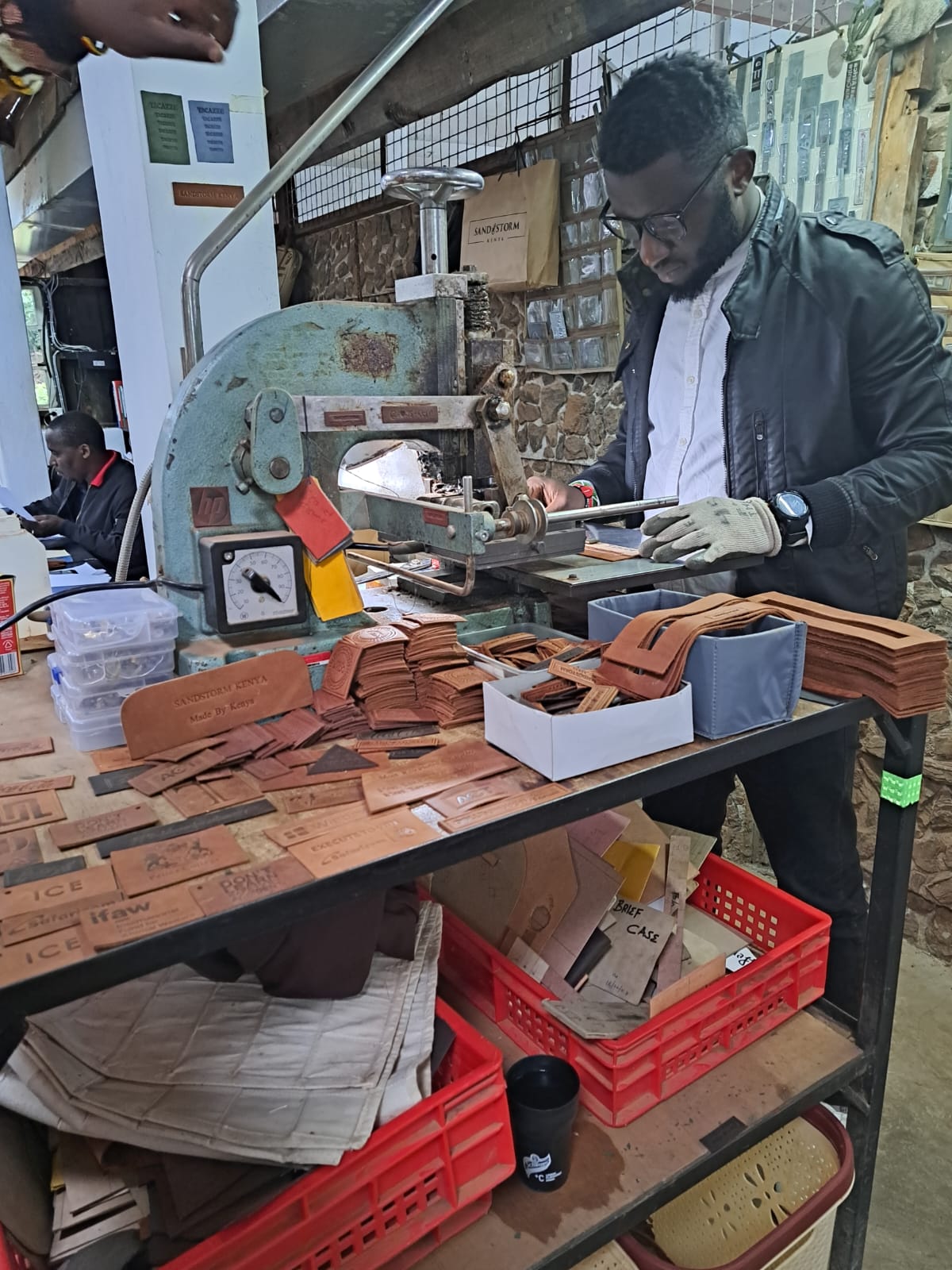 One of the talented craftsman at Sandstorm shows us how they emboss the leather