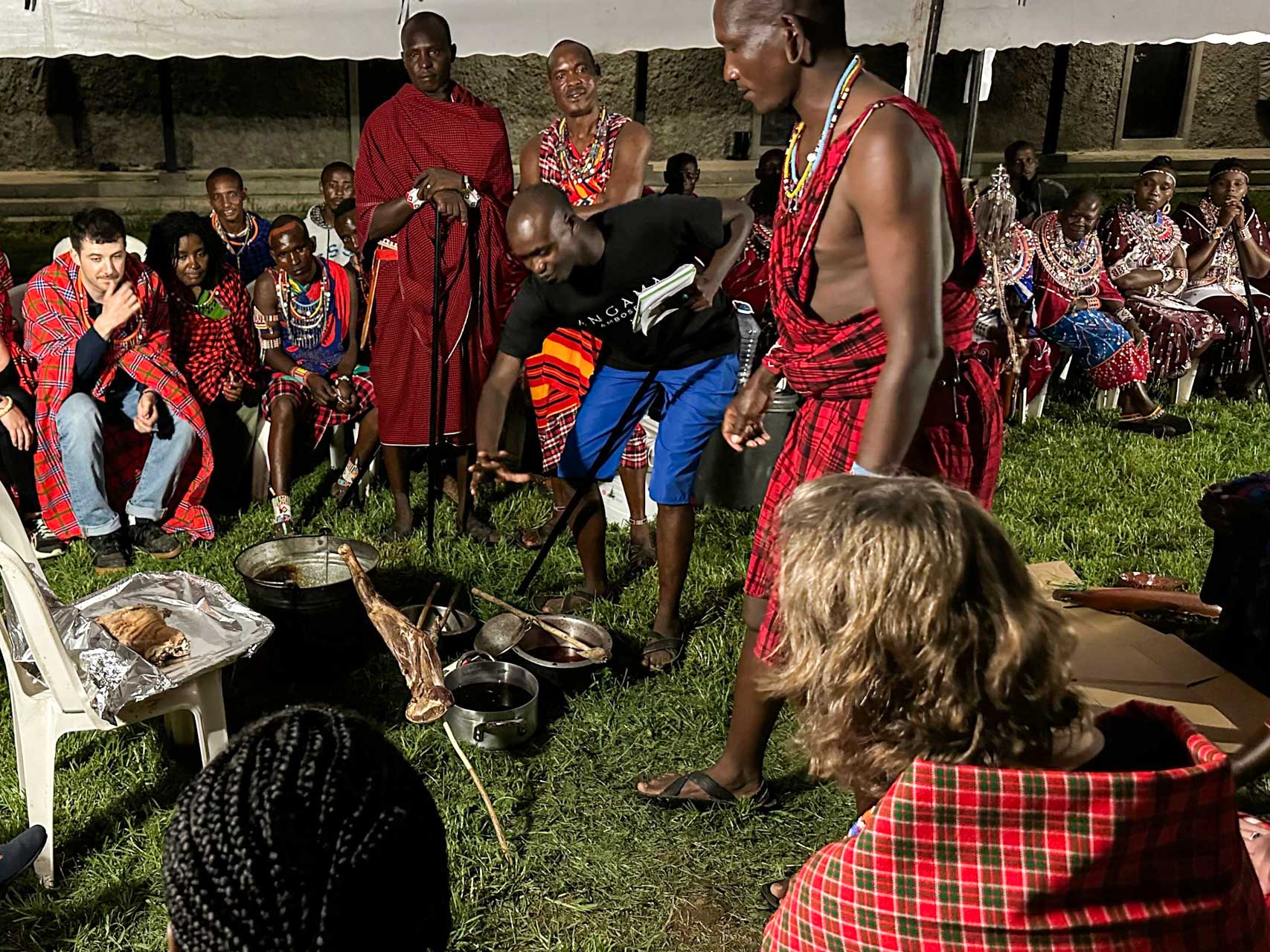 Next on the menu was goat meat and Isaac helped translate as Saruni Mokoi described the delicacy 