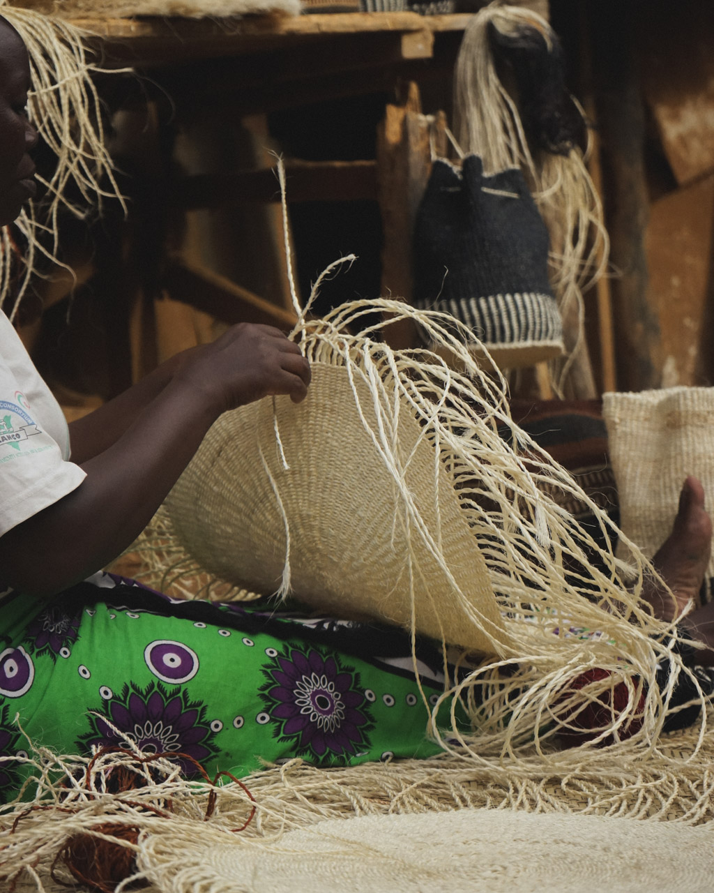 Diani mamas weave intricate patterns using sisal rope